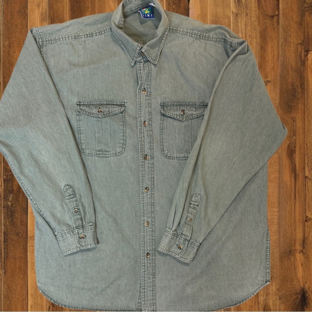 Vintage Denim Button-Up Shirt – XL – 100% Cotton – Long Sleeve